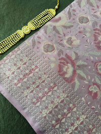 Thumbnail for Satin Silk Saree from Banaras| Tanchoi weave | Mauve/Light Purple | Handwoven | No Zari | Silk Mark Certified | Ships from California