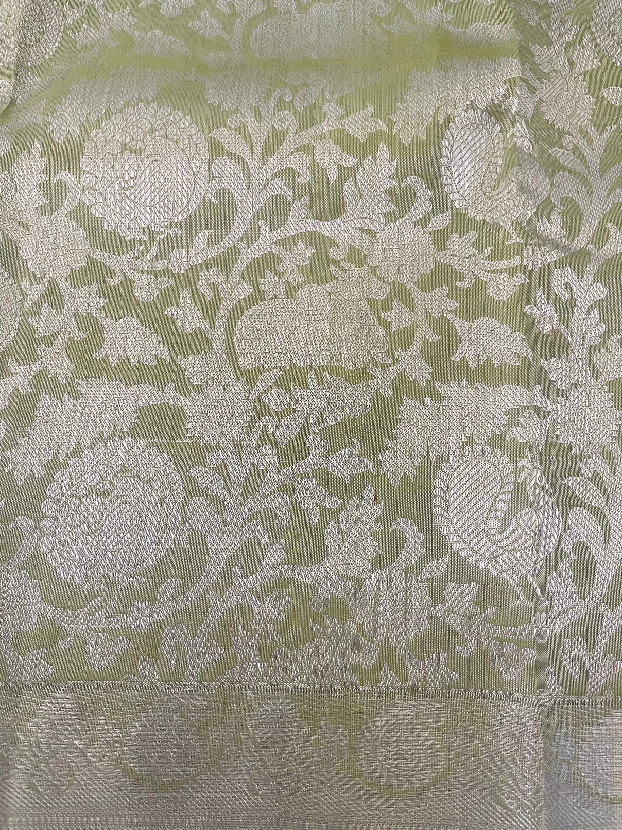 ShopNaya Exclusive | Metallic Kanchipuram Pure Silk Saree | Pastel Green | Pure Silver Zari | Handwoven | Ships from California