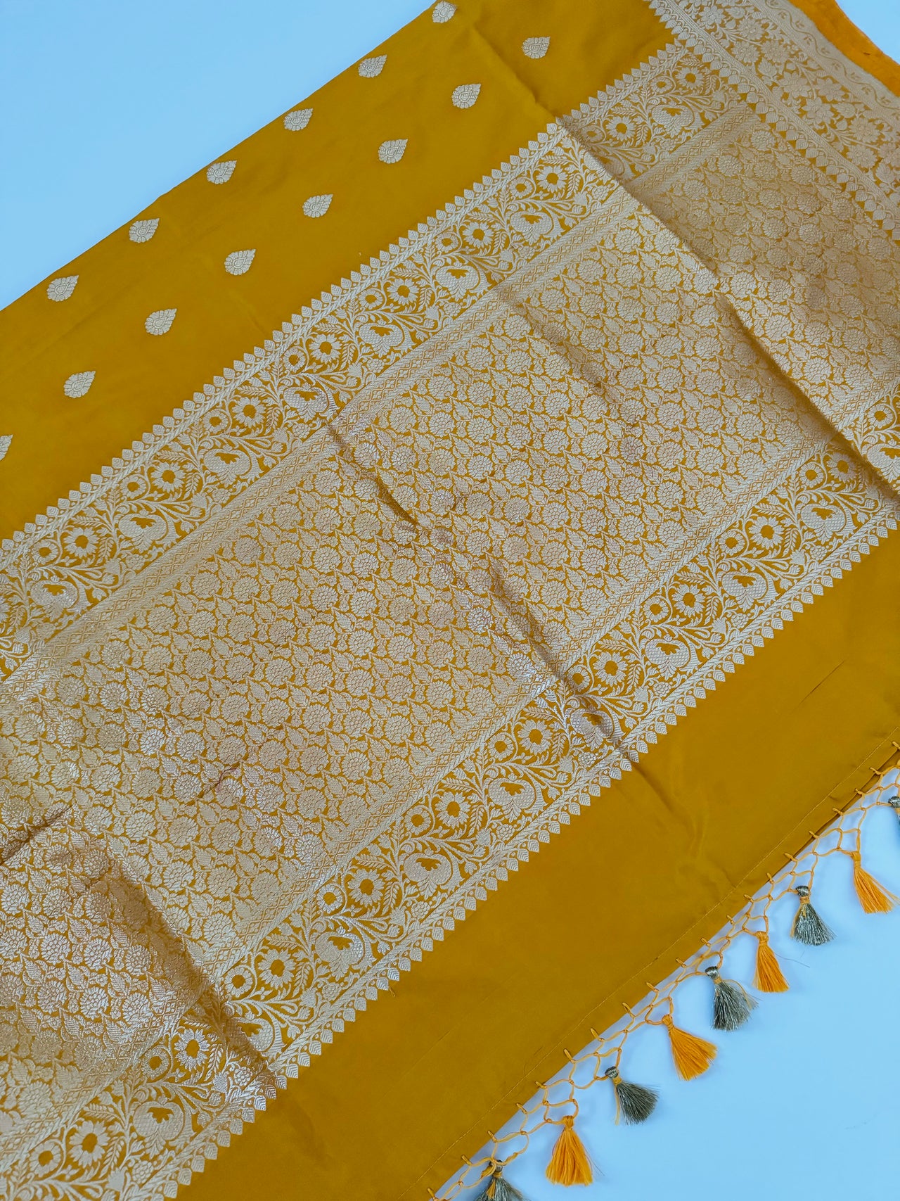 Banarasi Katan Silk Saree | Kadwa weave | Yellow | Handwoven | Silk Mark Certified | Ships from California