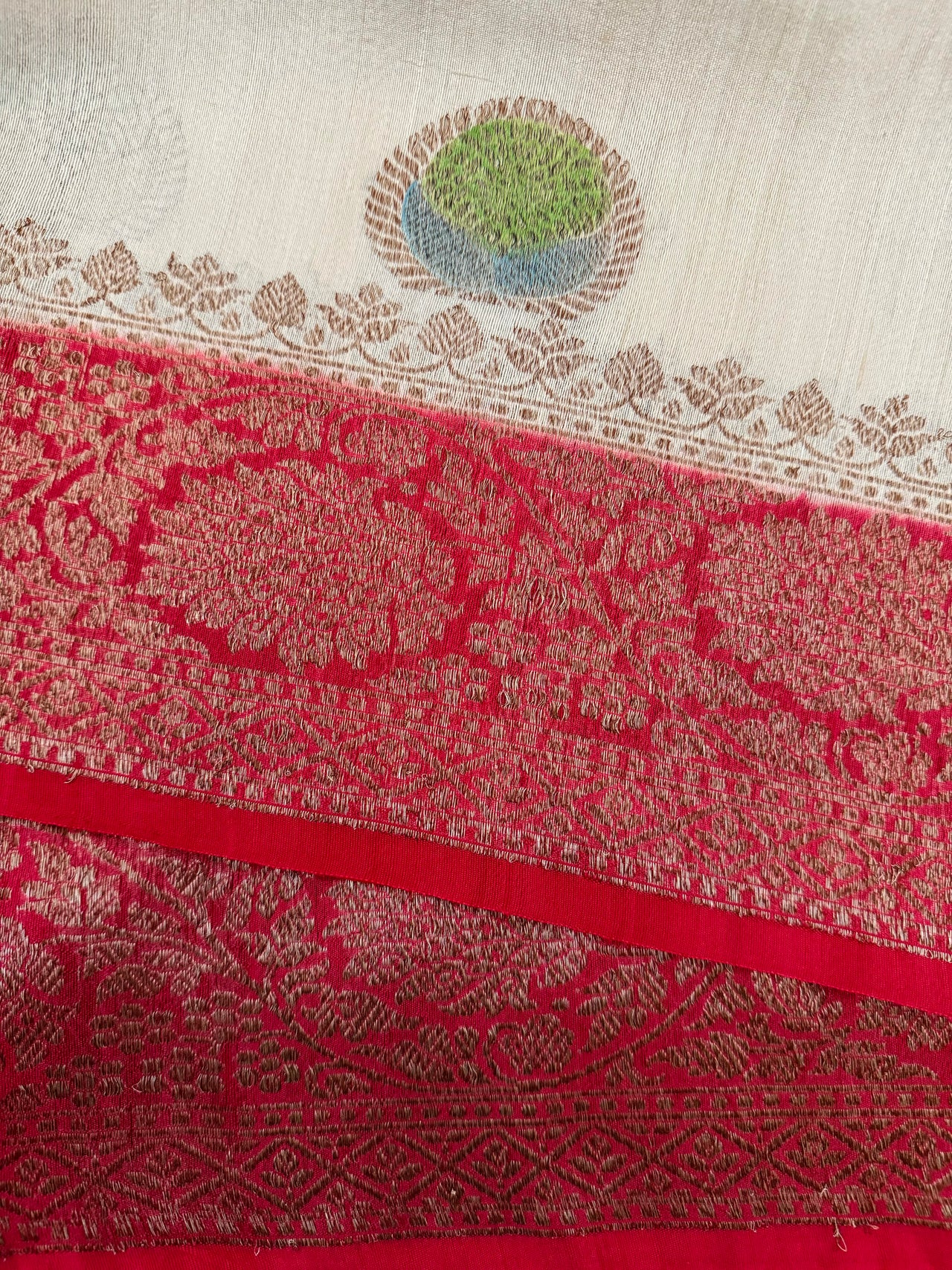 Lightweight Tussar Silk Saree | Antique Zari | Beige | Hand Brushed | Handwoven | Ships from California