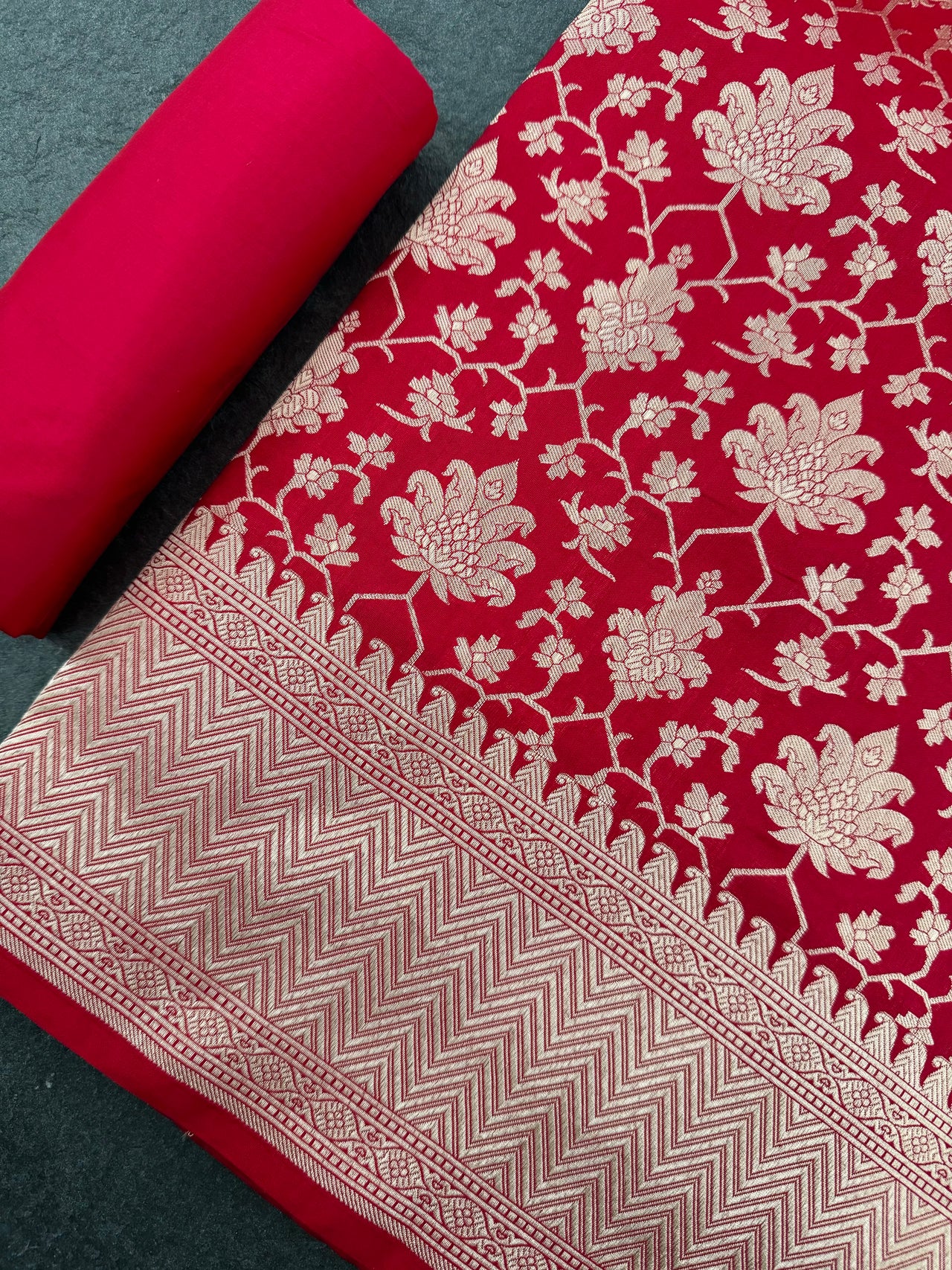 Banarasi Katan Silk Saree | Red | Handwoven | Silk Mark Certified | Ships from California