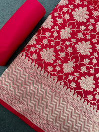 Thumbnail for Banarasi Katan Silk Saree | Red | Handwoven | Silk Mark Certified | Ships from California