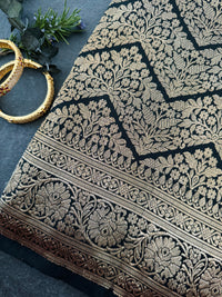 Thumbnail for Banarasi Katan Brocade Pure Silk Saree | Black | Gold Zari | Handwoven | Silk Mark Certified | Ships from California