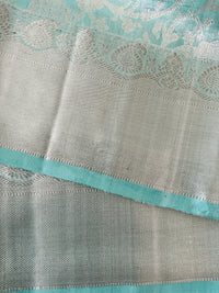 Thumbnail for ShopNaya Exclusive | Metallic Kanchipuram Pure Silk Saree | Pastel Cyan Blue | Pure Silver Zari | Handwoven | Ships from California