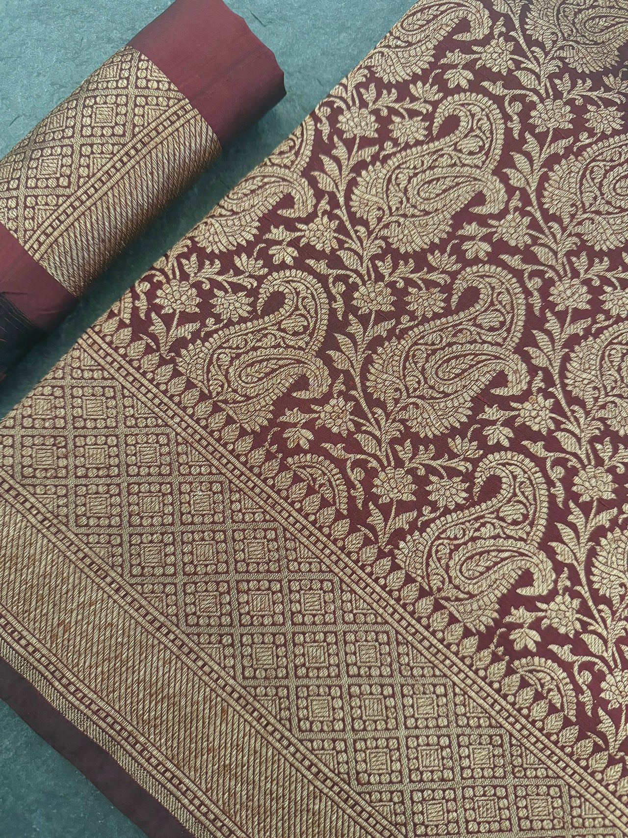 Banarasi Katan Pure Silk Saree | Handwoven | Deep Maroon with Antique Zari | Ships from California