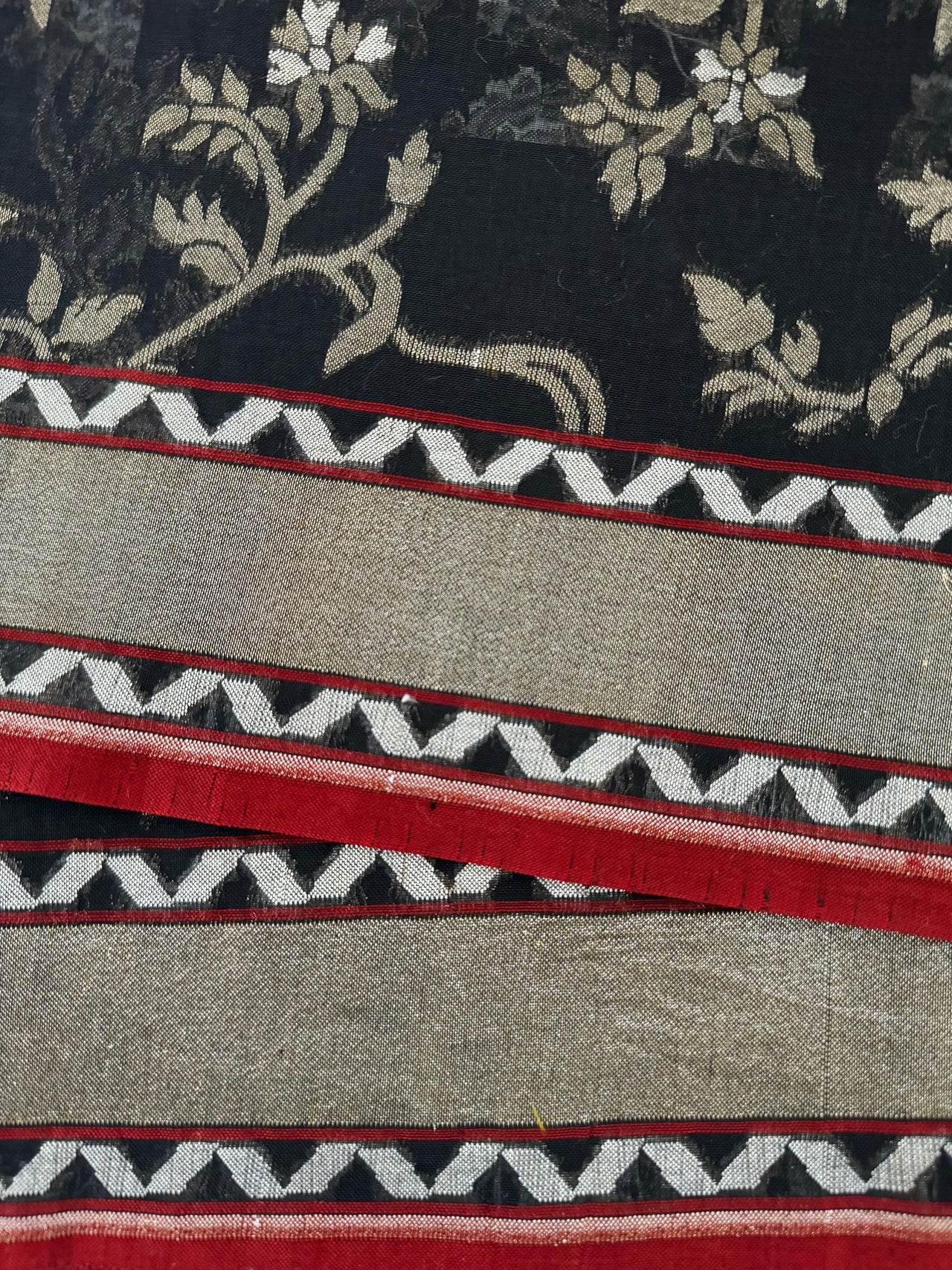 Pure Cotton Saree from Banaras | Black | Gold & Silver Zari | Kadwa Weave | Handwoven | Ships from California