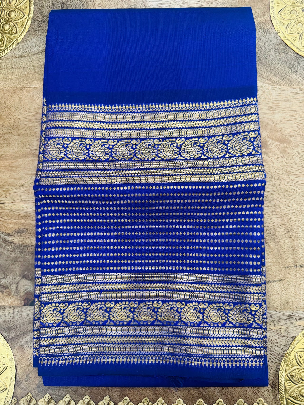 Exclusive Kanchivaram Korvai Pure Silk Pure Zari Silk Saree | Navy Blue & Light Green | Gold Zari | Handwoven | Ships from California