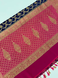 Thumbnail for Handwoven Chiffon Saree | Royal Blue & Magenta | Gold Zari | Ships from California