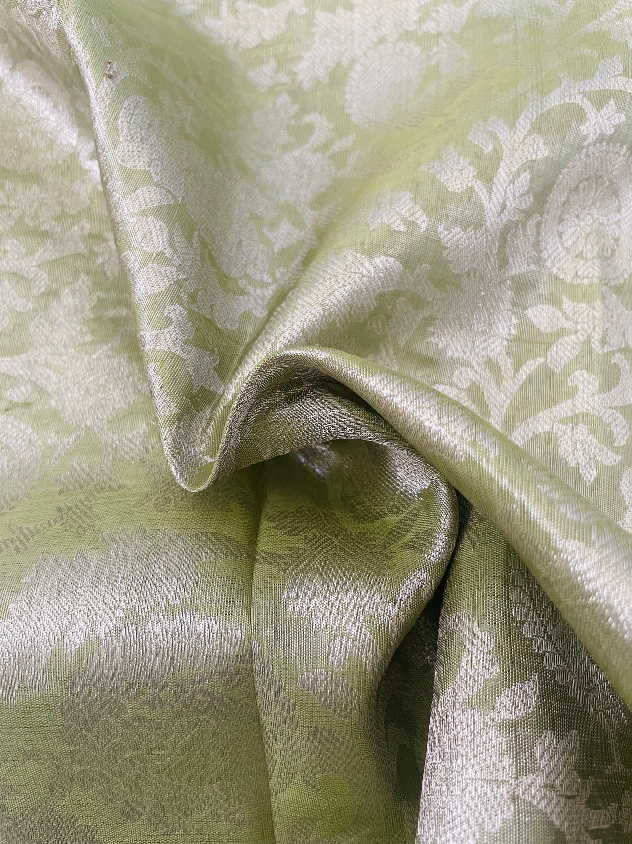 ShopNaya Exclusive | Metallic Kanchipuram Pure Silk Saree | Pastel Green | Pure Silver Zari | Handwoven | Ships from California