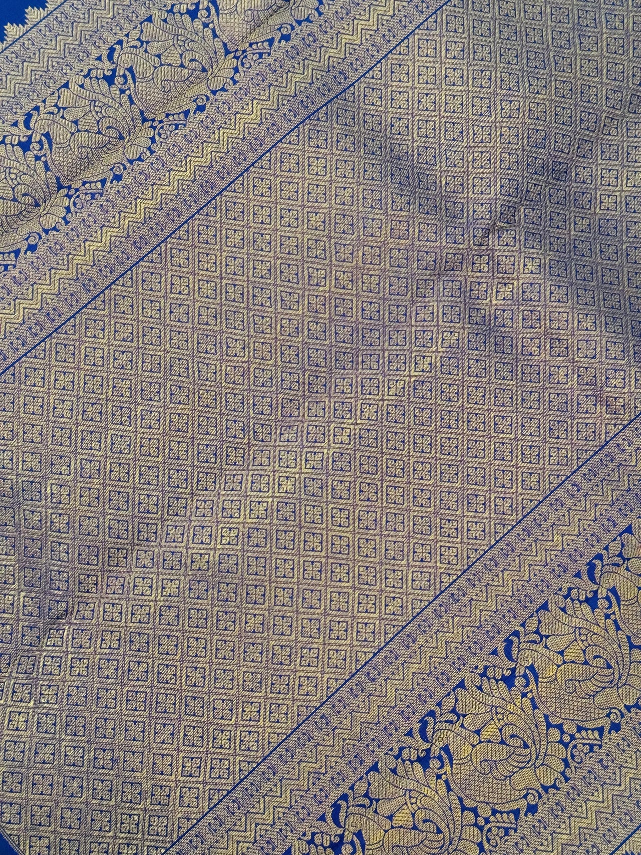 Exclusive Kanchivaram Korvai Pure Silk Pure Zari Silk Saree | Navy Blue & Light Green | Gold Zari | Handwoven | Ships from California