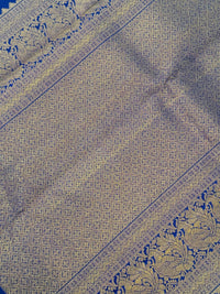 Thumbnail for Exclusive Kanchivaram Korvai Pure Silk Pure Zari Silk Saree | Navy Blue & Light Green | Gold Zari | Handwoven | Ships from California