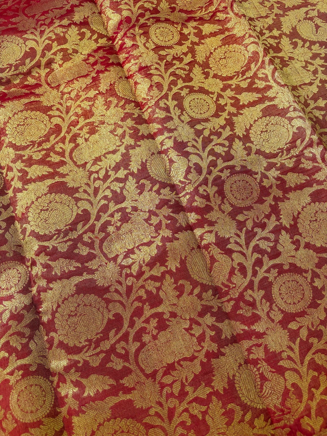 ShopNaya Exclusive | Metallic Brocade Kanchipuram Pure Silk Saree | Red | Pure Gold Zari | Handwoven | Ships from California