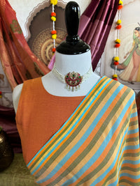 Thumbnail for Ready To Wear Saree Blouse | Handwoven Cotton | Size 34 | Orange | Boat Neck | Free Shipping | Ships from California