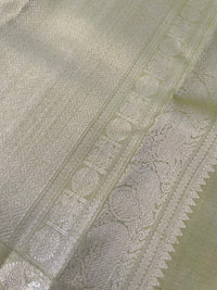 Thumbnail for ShopNaya Exclusive | Metallic Kanchipuram Pure Silk Saree | Pastel Green | Pure Silver Zari | Handwoven | Ships from California