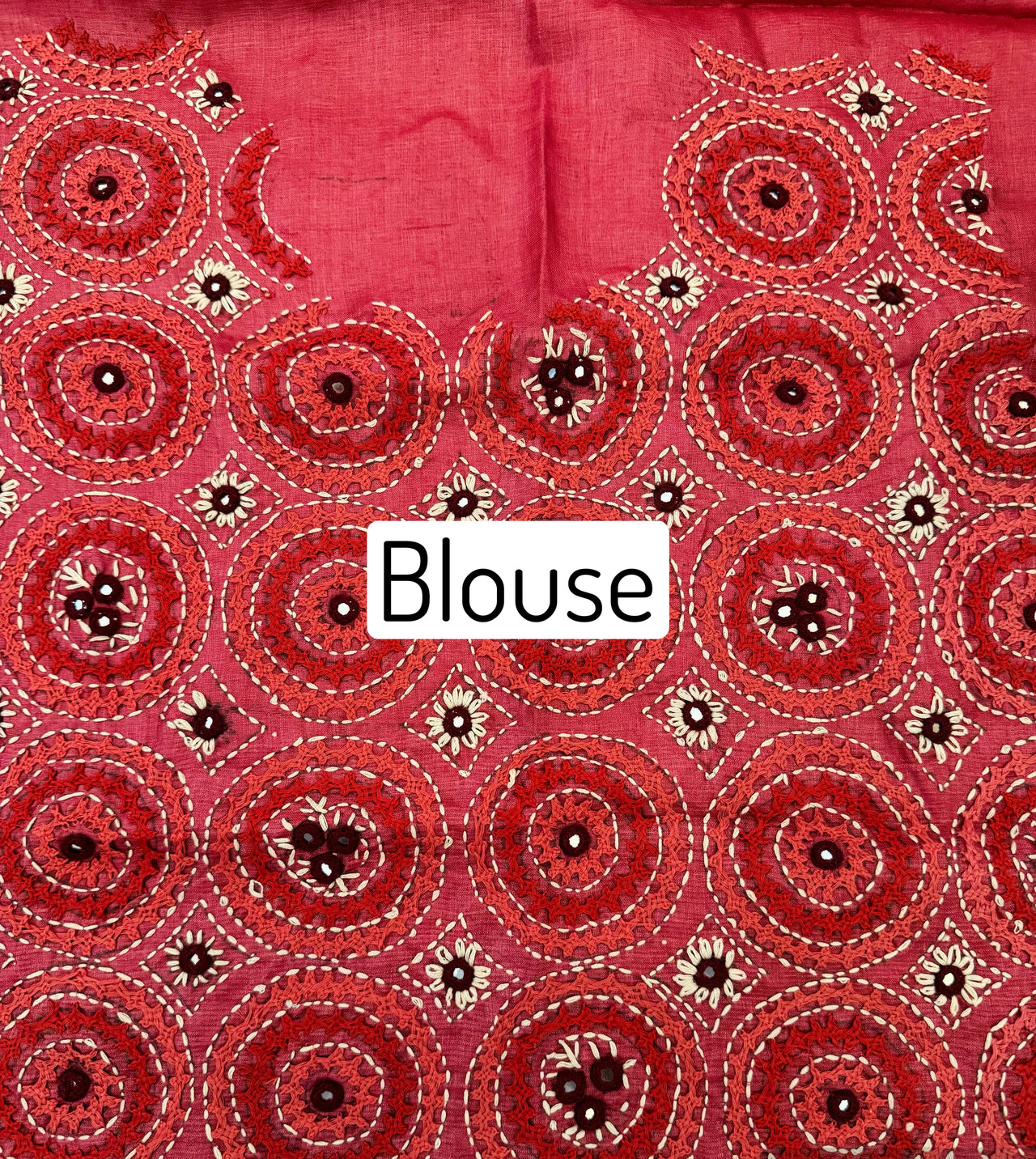 Lightweight Kutch Mirror Embroidery Pure Tussar Silk Saree | Shade of Light Vermillion Red | Hand Embroidery | Ships from California