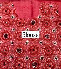 Thumbnail for Lightweight Kutch Mirror Embroidery Pure Tussar Silk Saree | Shade of Light Vermillion Red | Hand Embroidery | Ships from California