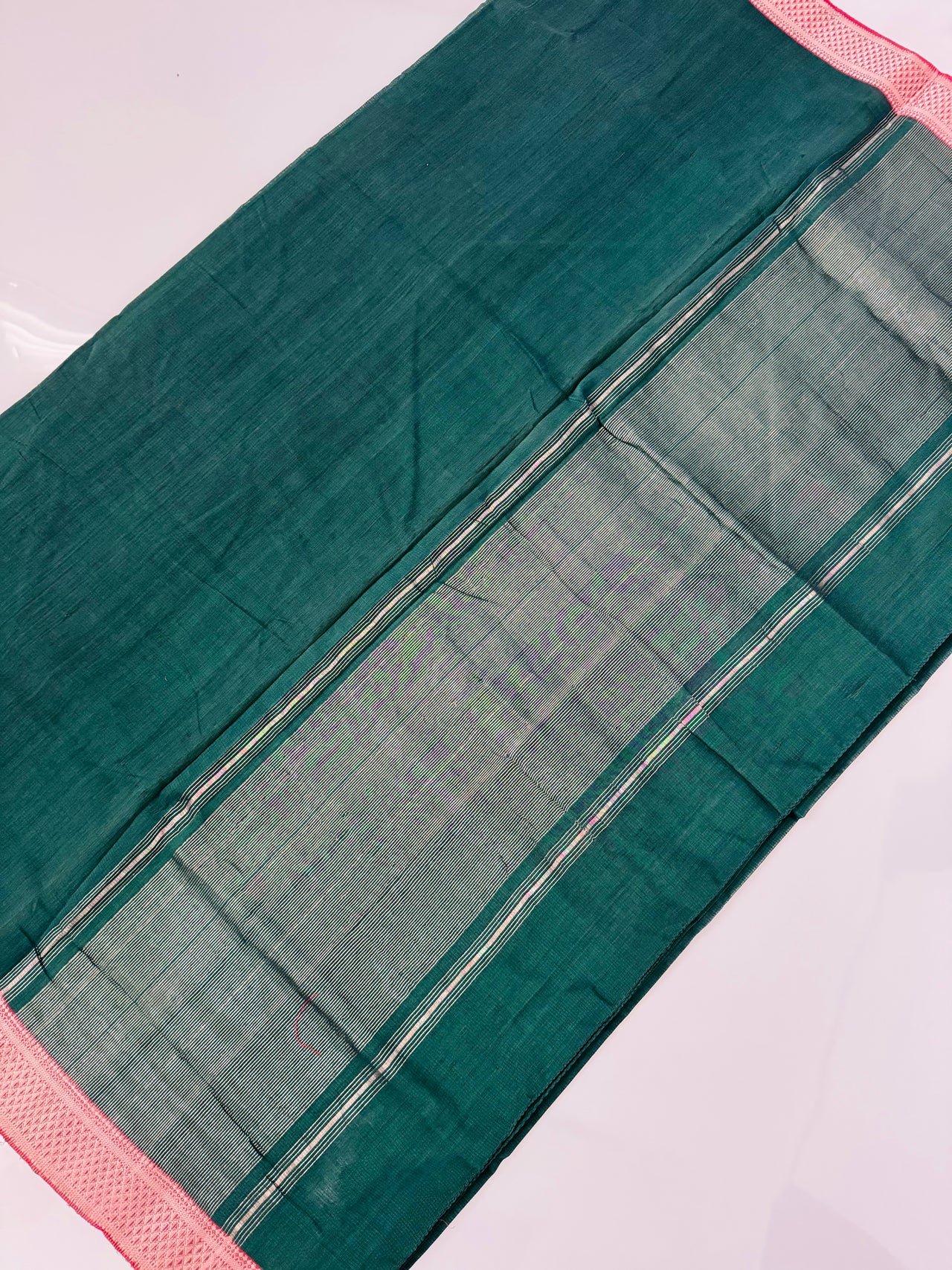 Handwoven Mangalgiri Cotton Saree | Shade of Forest Green | Gold Zari | Handwoven | Ships from California