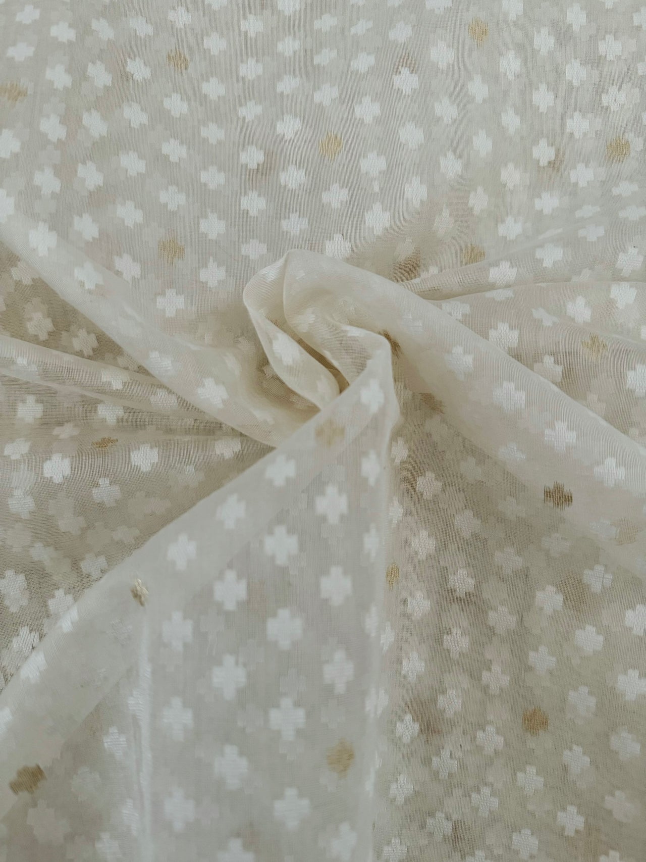Banarasi Cotton Patola Saree | Off-White | Gold Zari | Handwoven | Ships from California