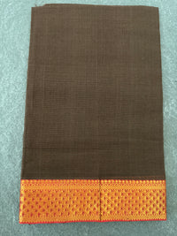 Thumbnail for Handwoven Mangalgiri Cotton Saree | Brown | Gold Zari | Handwoven | Ships from California