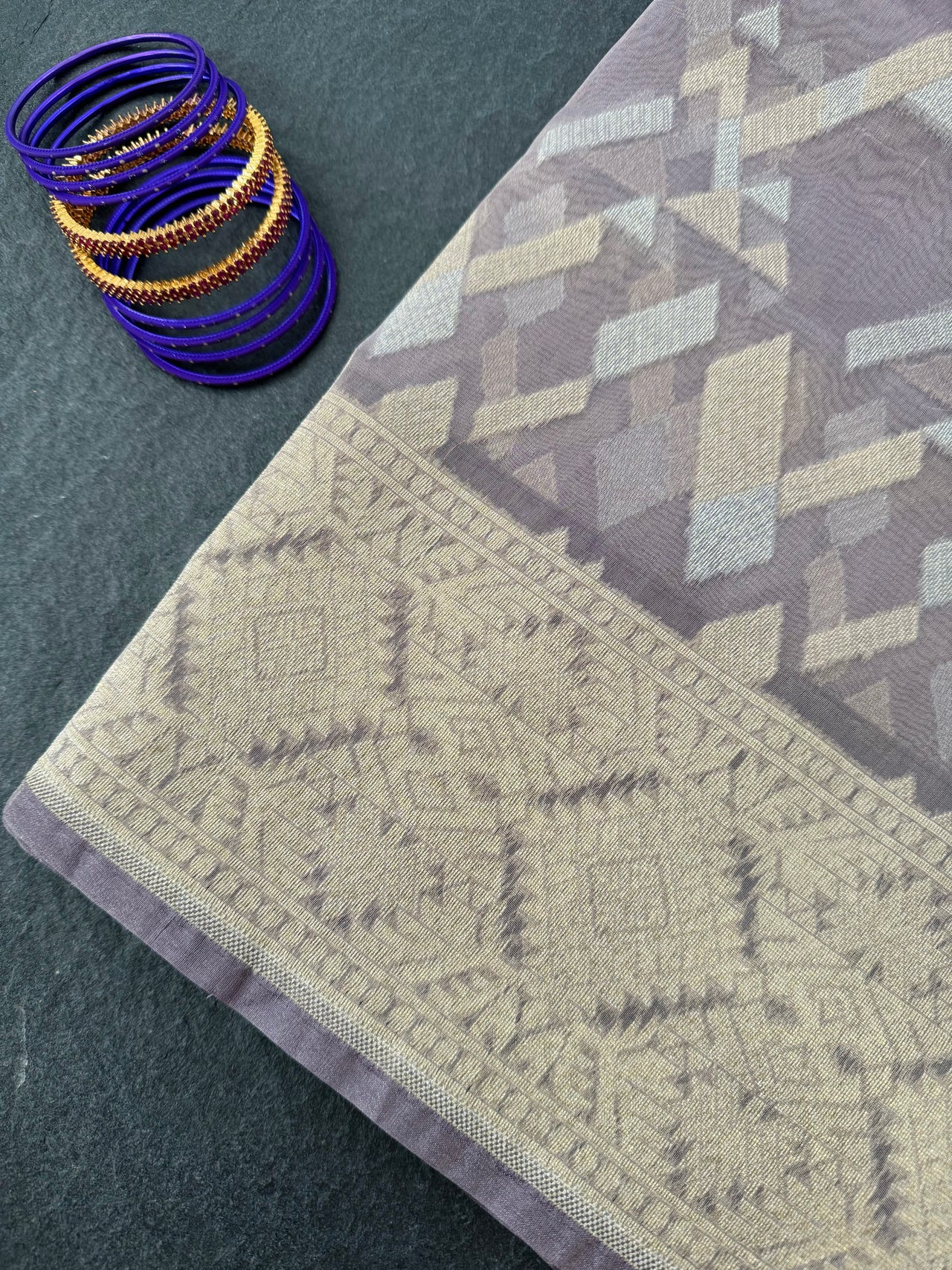 Banarasi Tissue Silk Alfi Saree | Light Greyish Purple | Gold & Silver Zari | Handwoven | Silk Mark Certified | Ships from California
