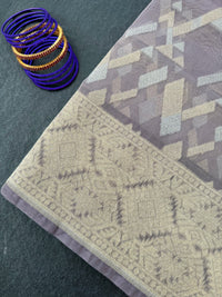 Thumbnail for Banarasi Tissue Silk Alfi Saree | Light Greyish Purple | Gold & Silver Zari | Handwoven | Silk Mark Certified | Ships from California