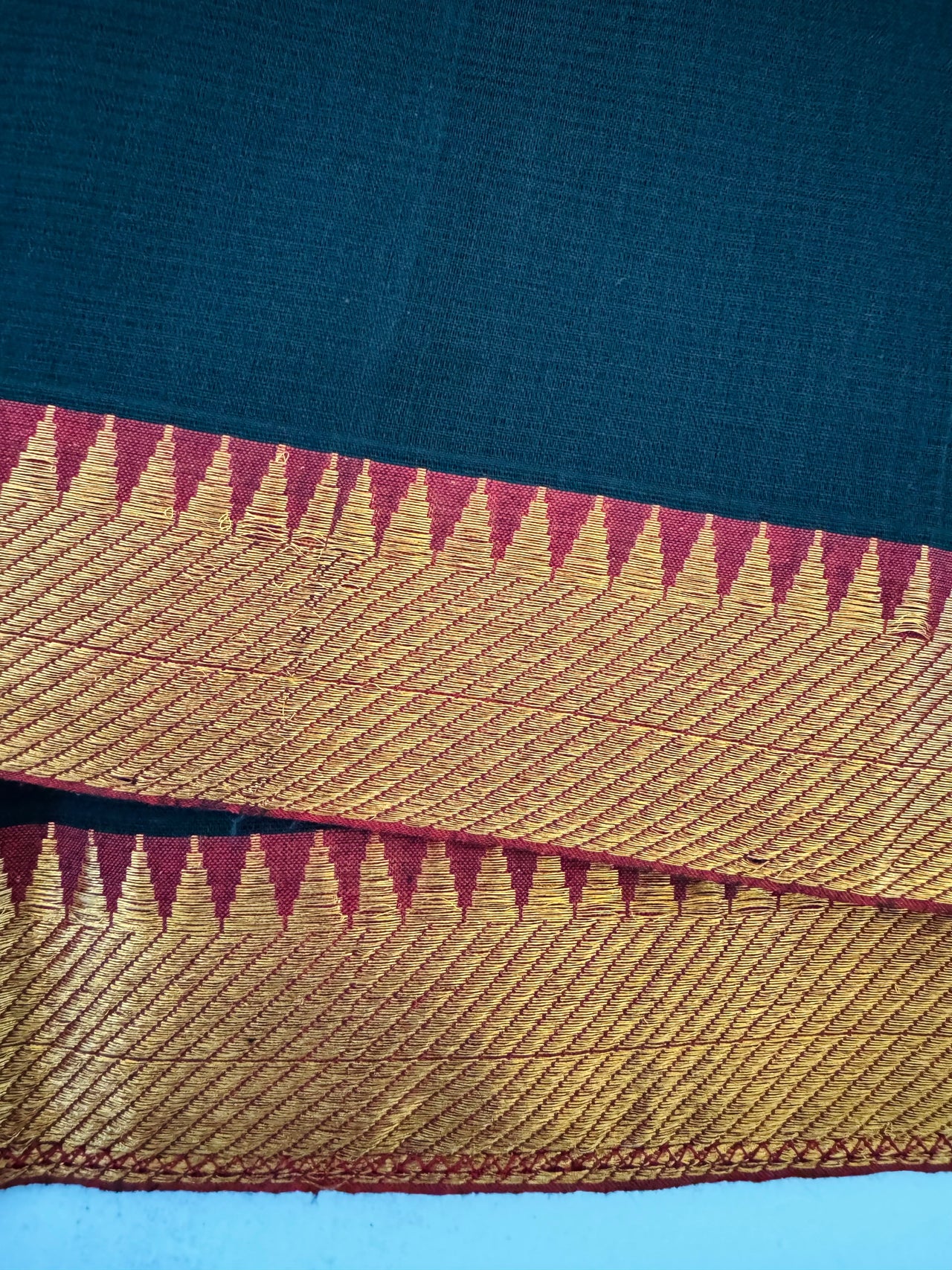 Handwoven Mangalgiri Cotton Saree | Black | Gold Zari | Handwoven | Ships from California