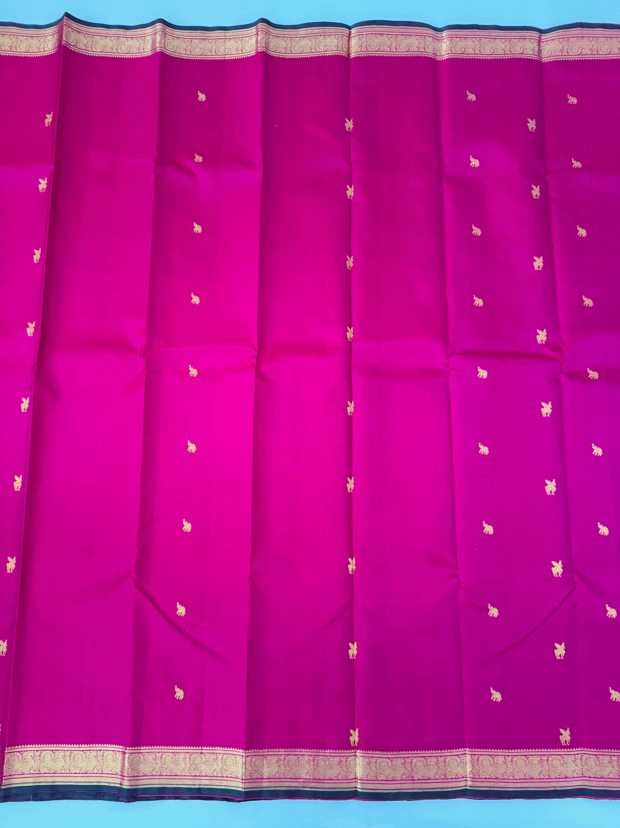 Kanchivaram Pure Silk Pure Zari Silk Saree | Pink | Contrast Blue Blouse | Gold Zari | Handwoven | Ships from California