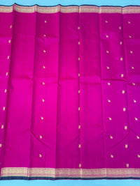 Thumbnail for Kanchivaram Pure Silk Pure Zari Silk Saree | Pink | Contrast Blue Blouse | Gold Zari | Handwoven | Ships from California