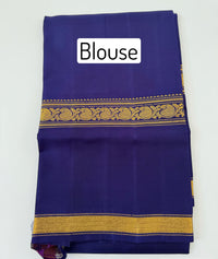 Thumbnail for Kanchipuram Pure Silk Pure Zari Korvai Saree | Purple & Chartreuse | Contrast Border | Handwoven | Ships from California