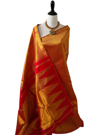 Thumbnail for Borderless Metallic Red Kanchipuram/Kanchivaram Pure Silk Saree | Gold Zari | Handwoven | Ships from California