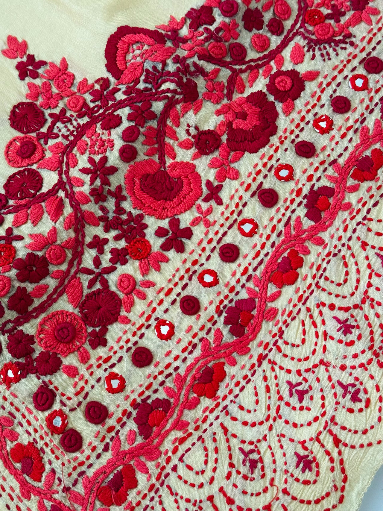Lightweight Parsi Bullion Embroidery Pure Tussar Silk Saree | Cream yellow | Gujarati Hand Embroidery | Ships from California