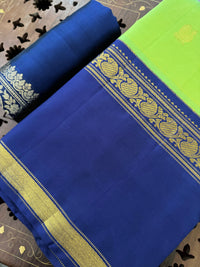 Thumbnail for Kanchipuram Pure Silk Pure Zari Korvai Saree | Purple & Chartreuse | Contrast Border | Handwoven | Ships from California