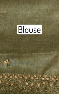 Thumbnail for Lightweight Gotta Patti Embroidery Pure Tussar Silk Saree | Sage Green | Hand Embroidery | Ships from California