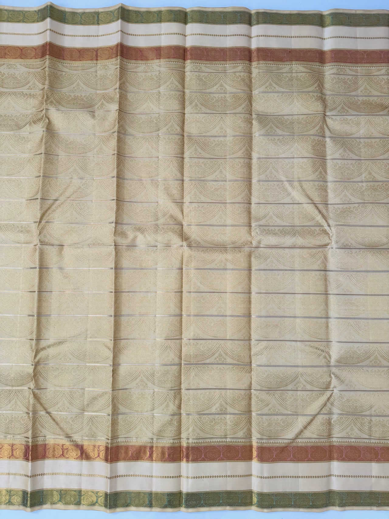 Exclusive Kanchivaram Designer Pure Silk Pure Zari Silk Saree | Beige & Gold | Handwoven | Ships from California