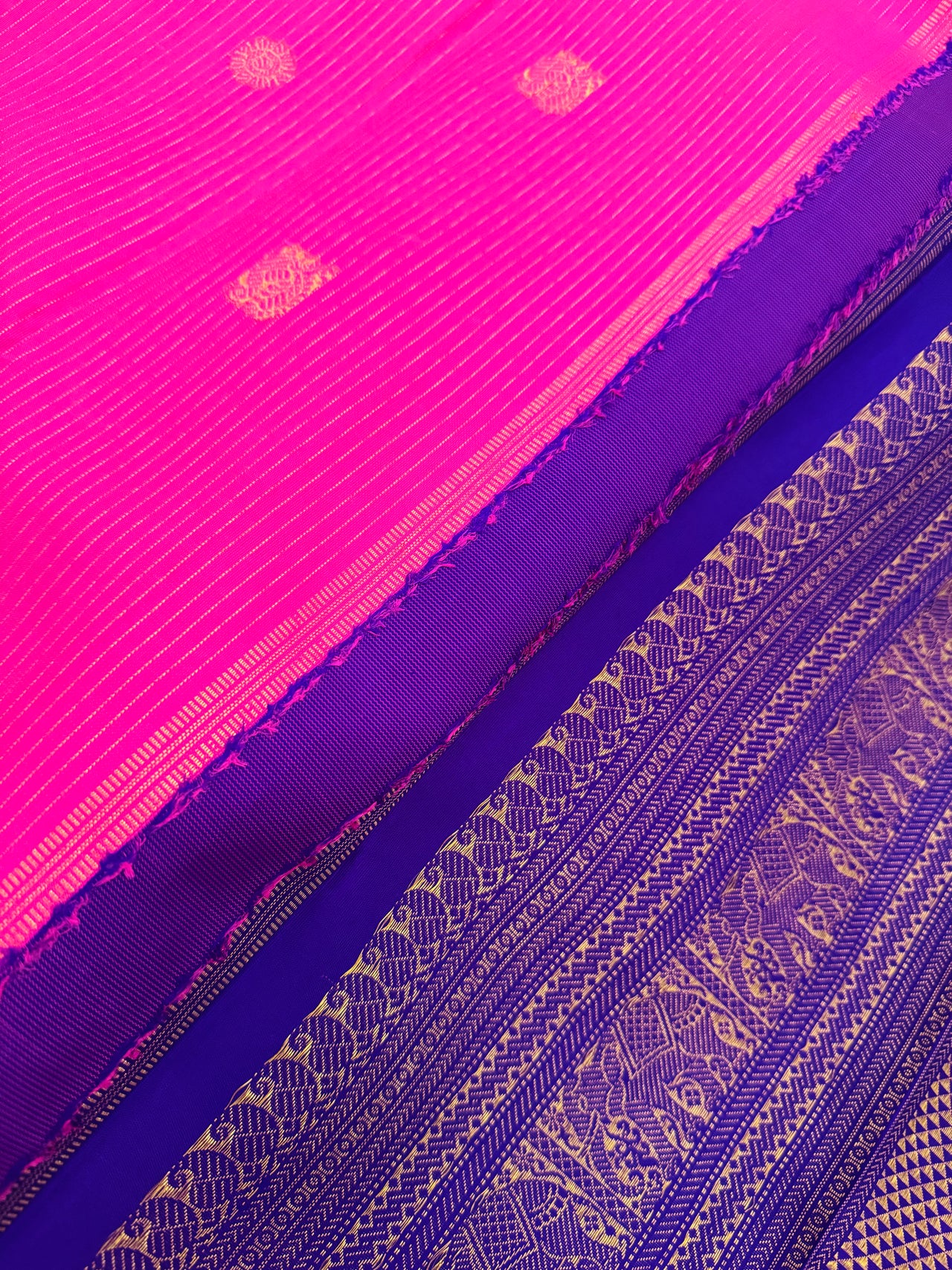 Exclusive Kanchivaram Korvai Pure Silk Pure Zari Silk Saree | Bubblegum Pink & Purple | Gold Zari | Handwoven | Ships from California