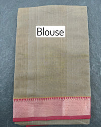 Thumbnail for Handwoven Mangalgiri Cotton Saree | Light Brown | Gold & Silver Zari | Handwoven | Ships from California