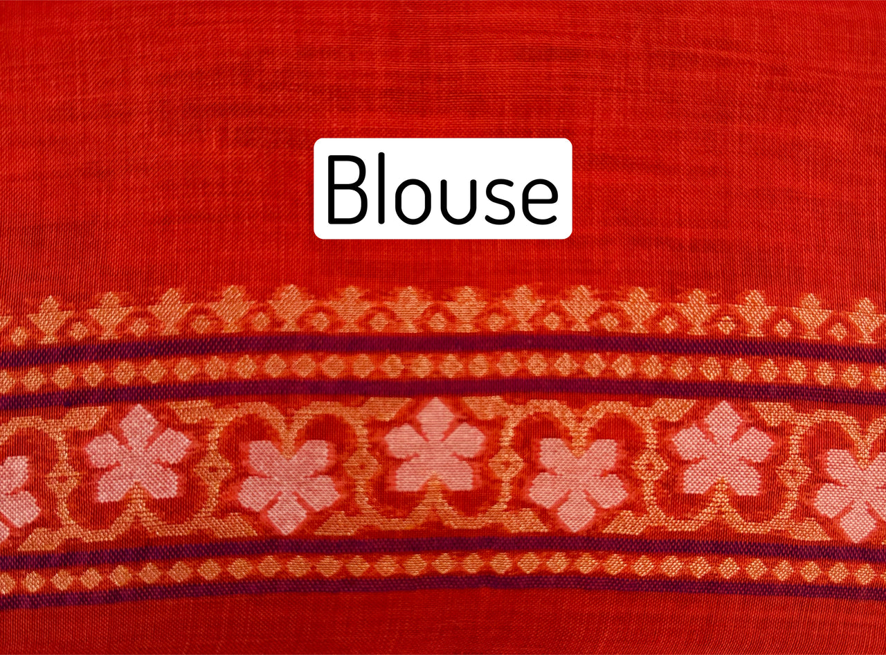 Banarasi Pure Cotton Saree | Red | Gold Zari | Handwoven | Ships from California