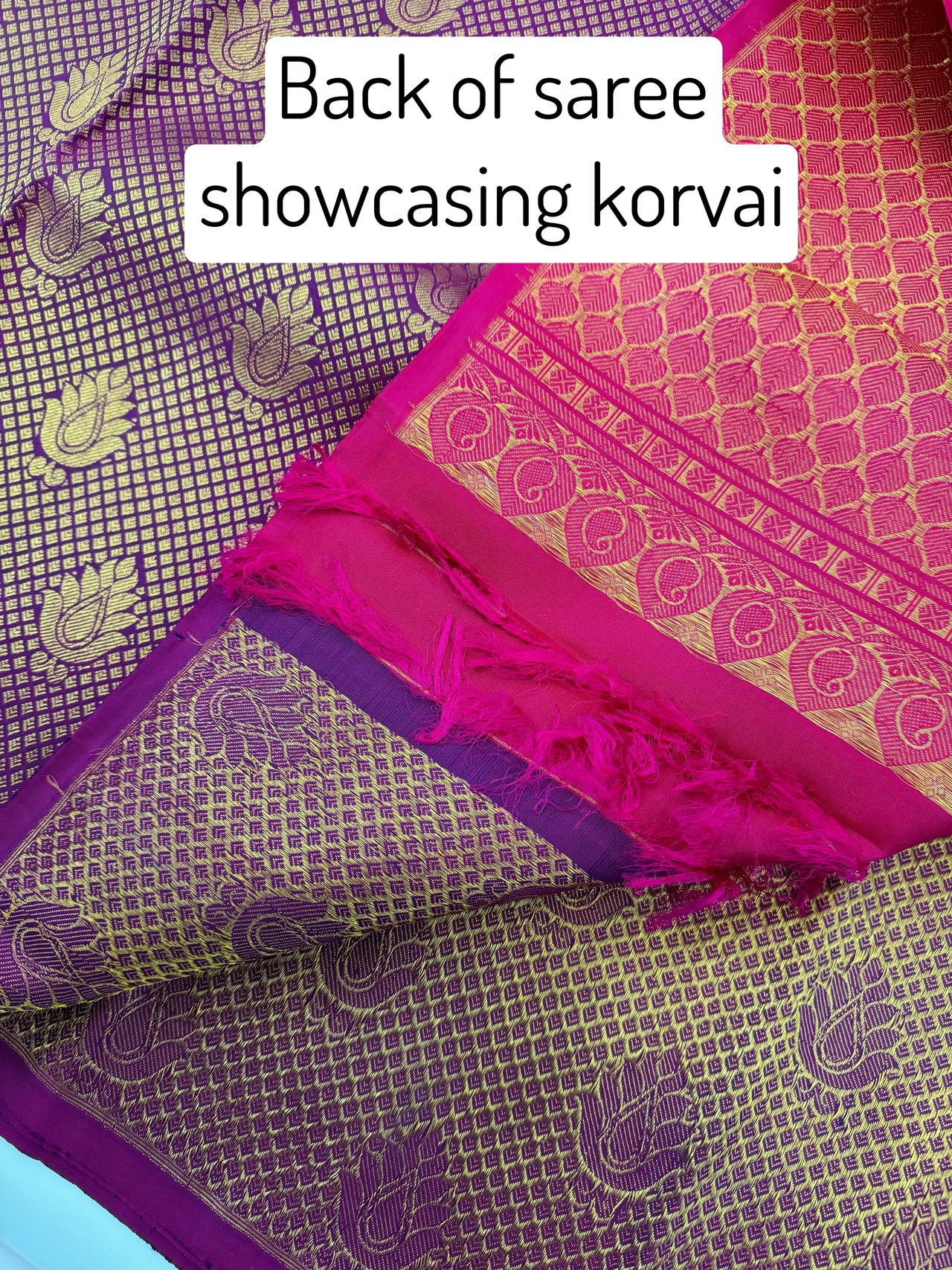 Kanchipuram korvai silk saree | Half & Half | Purple | Handwoven | Ships from California