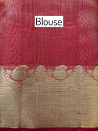 Thumbnail for ShopNaya Exclusive | Metallic Brocade Kanchipuram Pure Silk Saree | Red | Pure Gold Zari | Handwoven | Ships from California