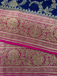 Thumbnail for Handwoven Chiffon Saree | Royal Blue & Magenta | Gold Zari | Ships from California