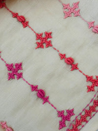 Thumbnail for Lightweight Kutch Embroidery Pure Tussar Silk Saree | Off White | Gujarati Hand Embroidery | Ships from California