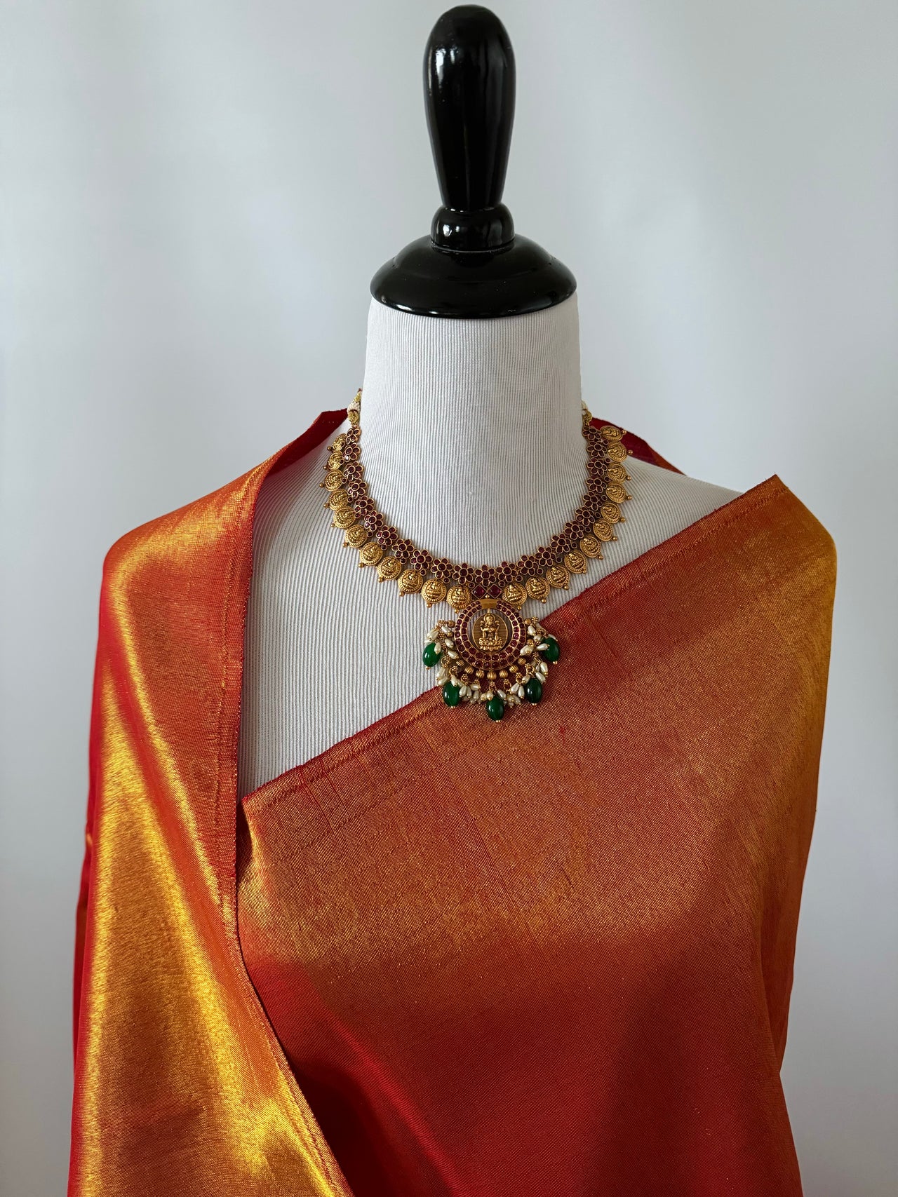 Borderless Metallic Red Kanchipuram/Kanchivaram Pure Silk Saree | Gold Zari | Handwoven | Ships from California
