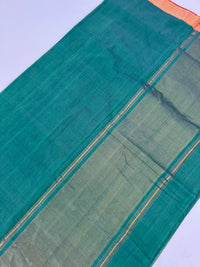 Thumbnail for Handwoven Mangalgiri Cotton Saree | Peacock Blue Green | Gold Zari | Handwoven | Ships from California