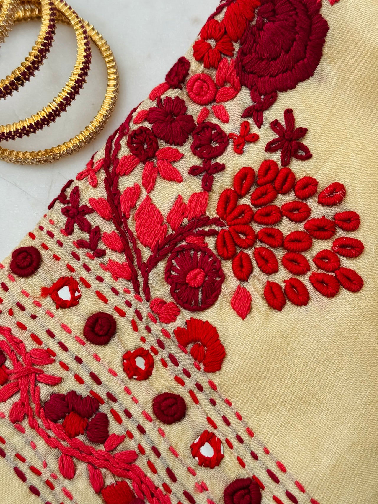 Lightweight Parsi Bullion Embroidery Pure Tussar Silk Saree | Cream yellow | Gujarati Hand Embroidery | Ships from California