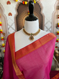 Thumbnail for Handwoven Mangalgiri Cotton Saree | Magenta Pink | Gold Zari | Handwoven | Ships from California