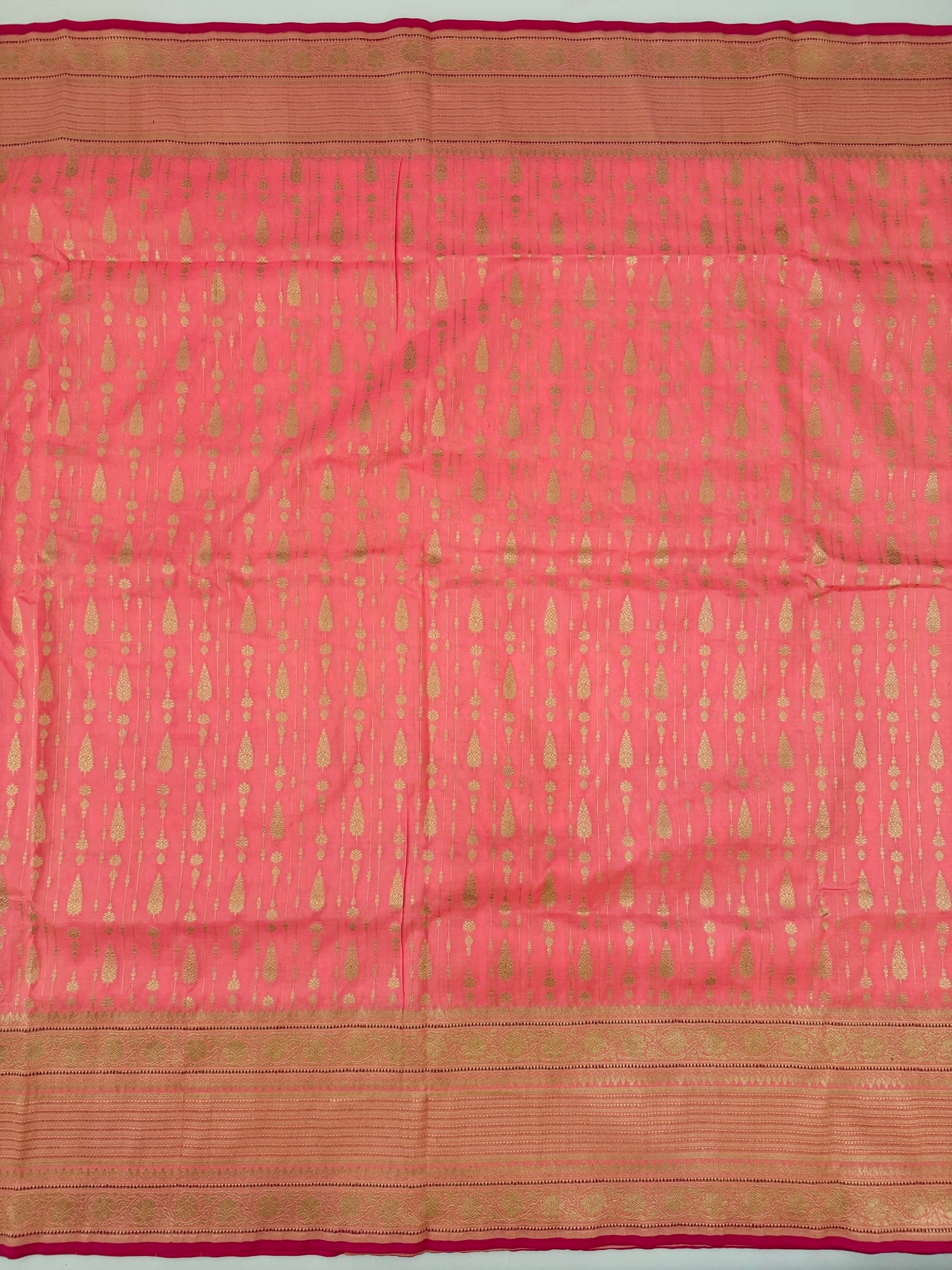 Banarasi Katan Pure Silk Saree | Bright Salmon Pink | Gold Zari | Handwoven | Silk Mark Certified | Ships from California