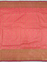 Thumbnail for Banarasi Katan Pure Silk Saree | Bright Salmon Pink | Gold Zari | Handwoven | Silk Mark Certified | Ships from California