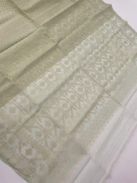 Thumbnail for Masterpiece Authentic Dhakai Jamdani Muslin Saree from Bangladesh | Handwoven | Light Sage Green | Ships from California
