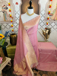 Thumbnail for Banarasi Tissue Silk Saree | Onion Pink | Handwoven | Silk Mark Certified | Ships from California