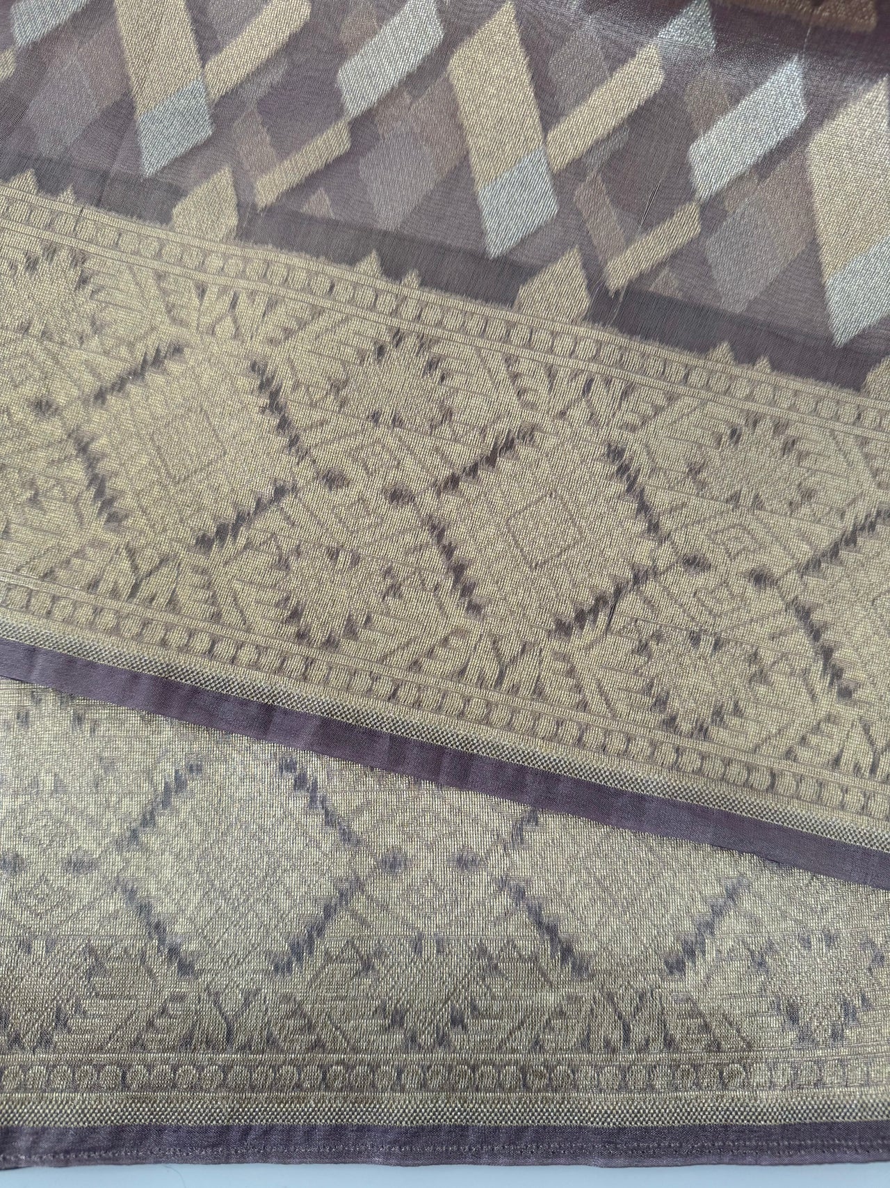Banarasi Tissue Silk Alfi Saree | Light Greyish Purple | Gold & Silver Zari | Handwoven | Silk Mark Certified | Ships from California